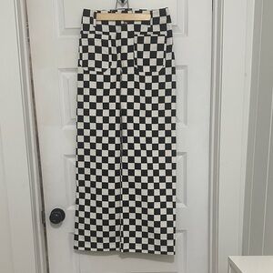 Papermoon Black and White Checkered High Rise Jeans